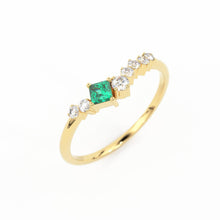 Load image into Gallery viewer, Natural Emerald Ring / 14k Gold Princess Cut Emerald Ring for Women / Emerald and diamond cluster rings / Emerald engagement ring - Jalvi & Co.