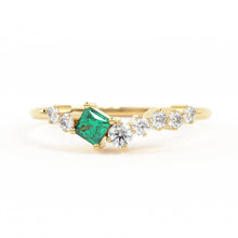 Load image into Gallery viewer, Natural Emerald Ring / 14k Gold Princess Cut Emerald Ring for Women / Emerald and diamond cluster rings / Emerald engagement ring - Jalvi &amp; Co.