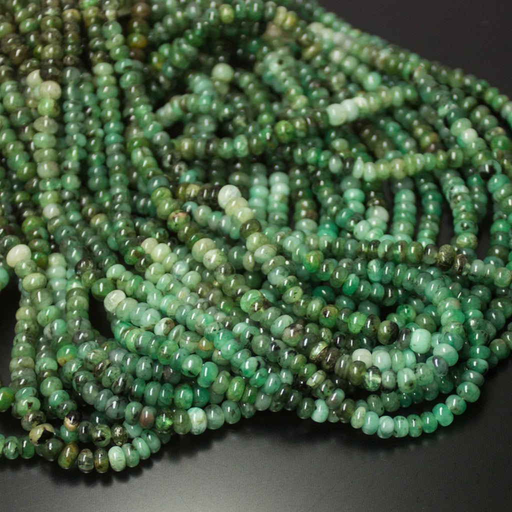 Natural Green Emerald Smooth Rondelle Beads 4mm 13inches - Jalvi & Co.