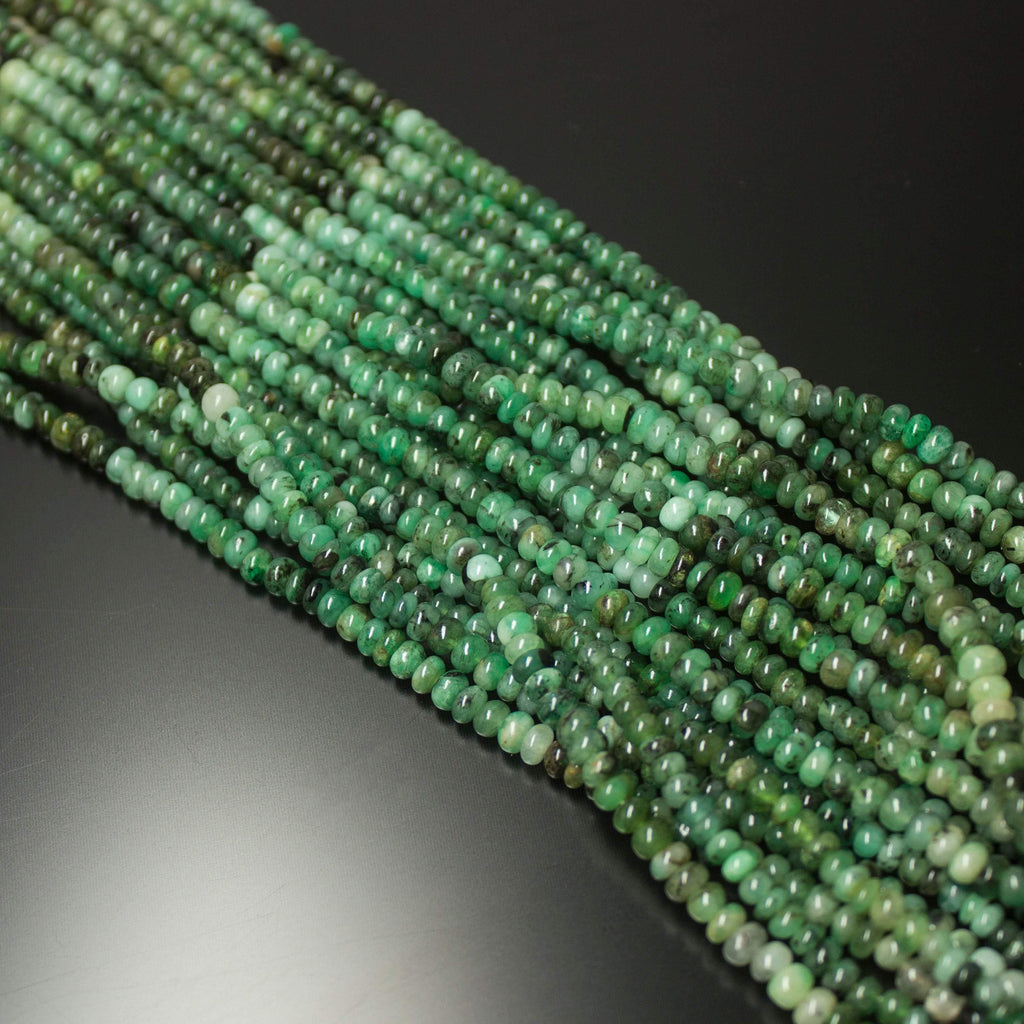 Natural Green Emerald Smooth Rondelle Beads 4mm 13inches - Jalvi & Co.