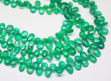 Natural Green Onyx Faceted Briolette Pear Drop Gemstone Beads Strand 9