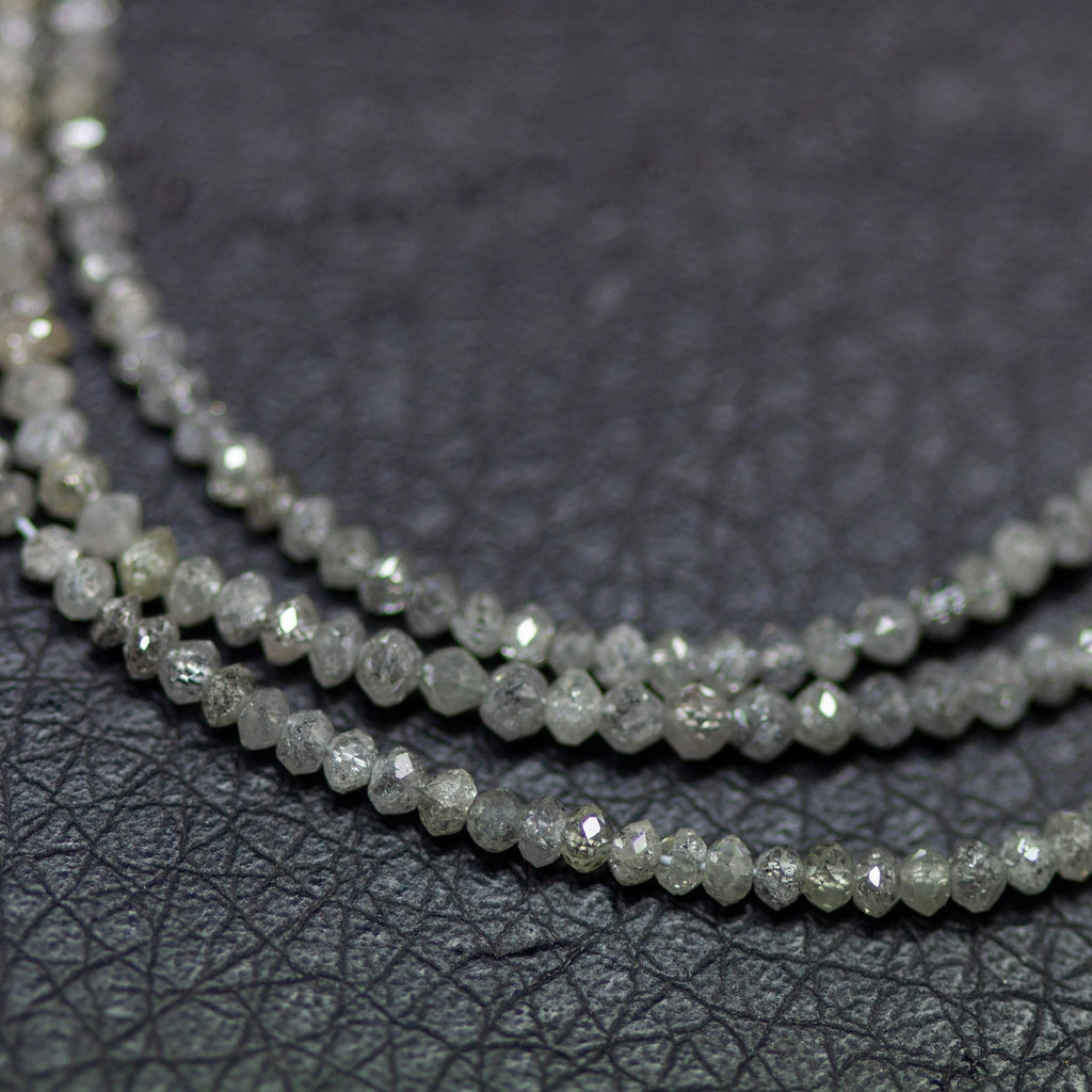 Natural Grey Diamond Micro Faceted Rondelle Sparkling Loose Gemstone Beads 1.28-2mm 15" - Jalvi & Co.