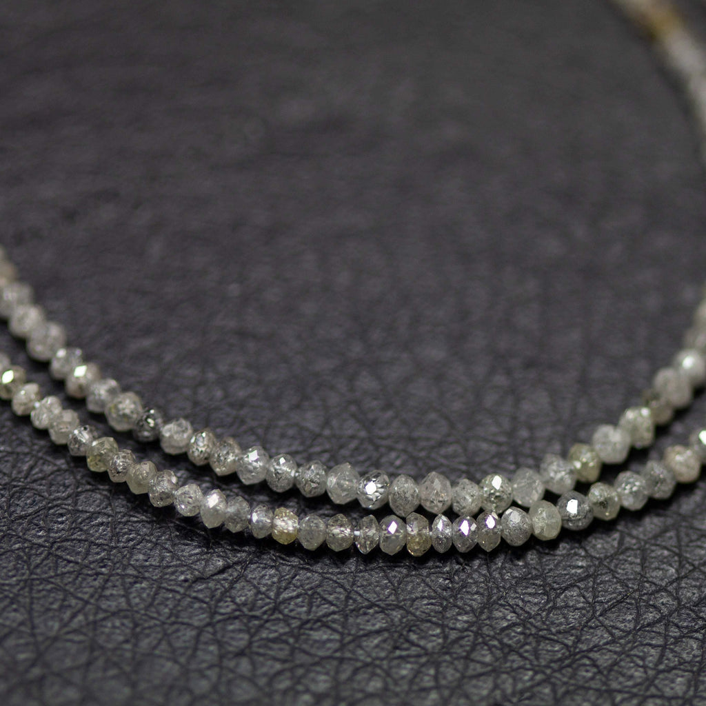 Natural Grey Diamond Micro Faceted Rondelle Sparkling Loose Gemstone Beads 1.28-2mm 15" - Jalvi & Co.