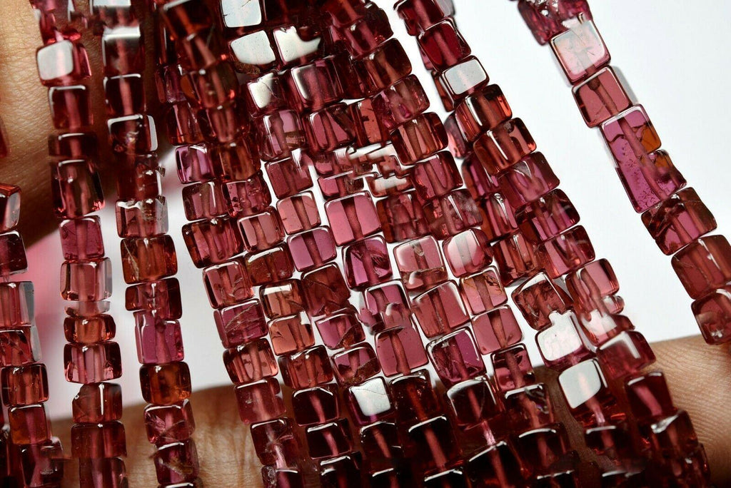 Natural Mozambique Red Garnet Smooth Box Square Gemstone Loose Beads 16" 4mm - Jalvi & Co.