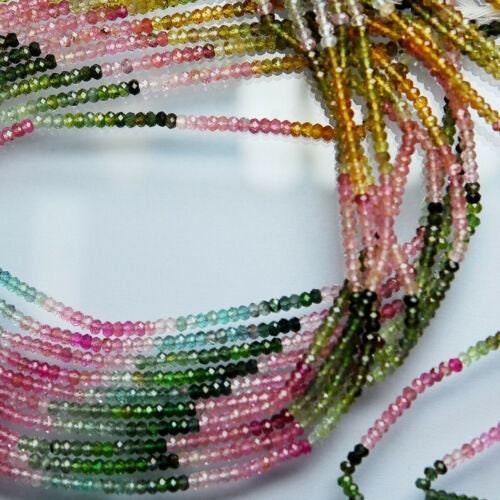 Natural Multi Tourmaline Faceted Rondelle Loose Gemstone Spacer Beads 13" 2.5mm - Jalvi & Co.