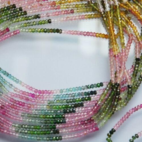 Natural Multi Tourmaline Faceted Rondelle Loose Gemstone Spacer Beads 13" 2.5mm - Jalvi & Co.