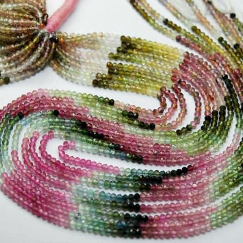 Natural Multi Tourmaline Micro Faceted Rondelle Loose Gemstone Beads 13" 2.5mm - Jalvi & Co.