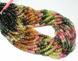 Natural Multi Watermelon Tourmaline Faceted Rondelle Loose Beads Strand 13