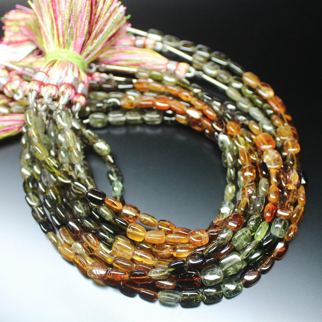 Natural Petro Multi Tourmaline Smooth Rectangle Chiclet Beads Strand 7mm 8" - Jalvi & Co.