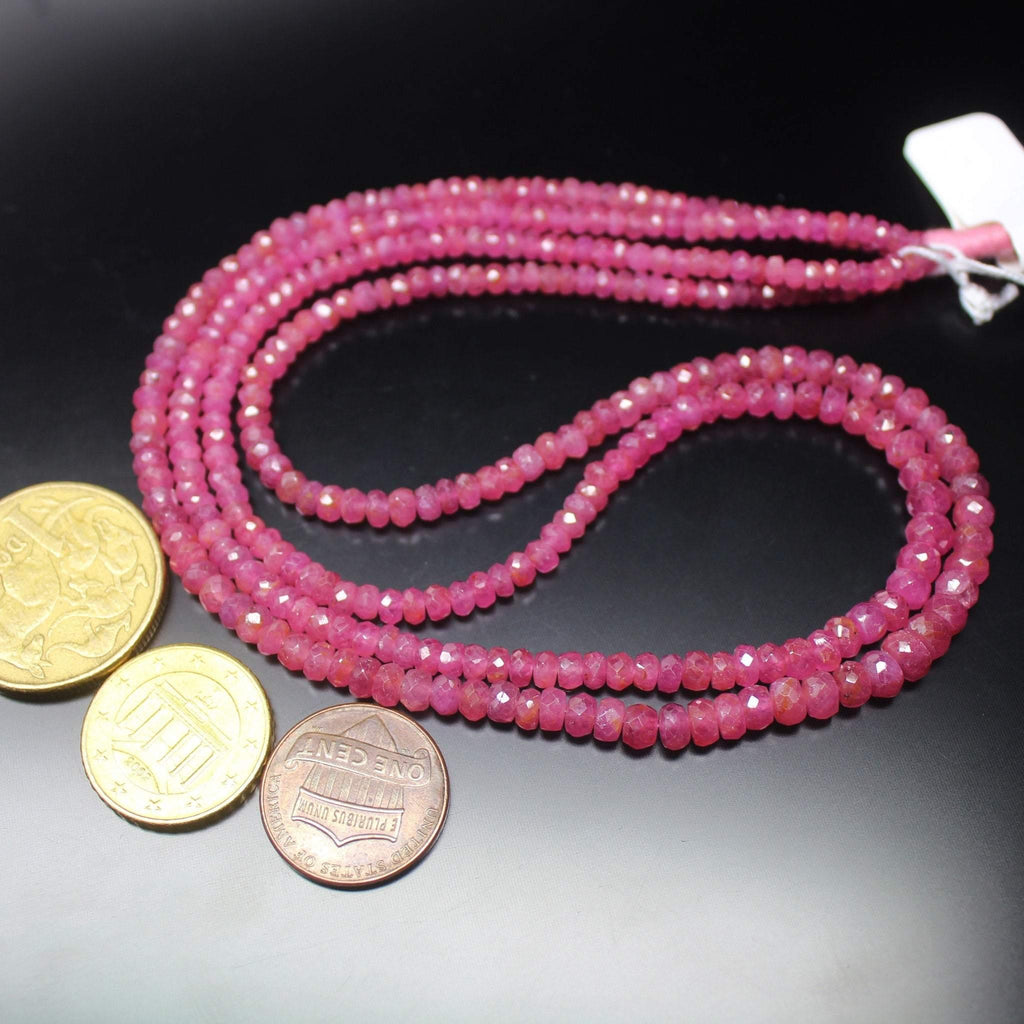 Natural Pink Sapphire Faceted Rondelle Gemstone Loose Beads Strand 3mm 4mm 4" - Jalvi & Co.