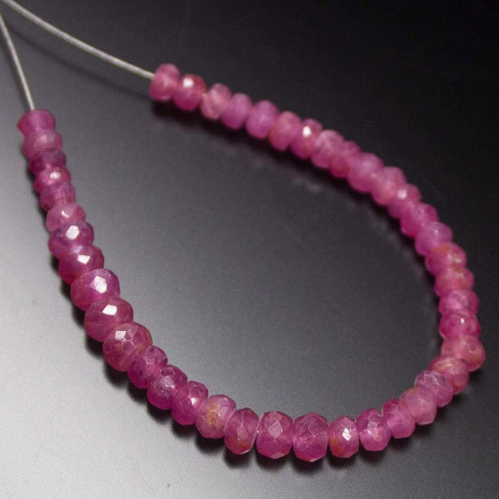 Natural Pink Sapphire Faceted Rondelle Gemstone Loose Beads Strand 4mm 5mm 4" - Jalvi & Co.
