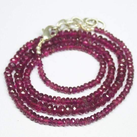 Natural Pink Tourmaline Faceted Rondelle Beads Necklace 3mm 4mm 21inches - Jalvi & Co.