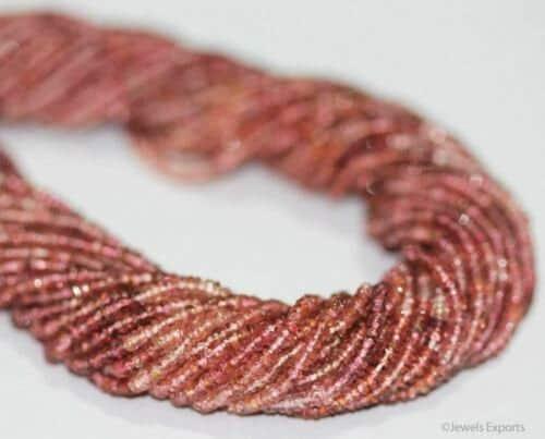 Natural Pink Tourmaline Smooth Rondelle Loose Gemstone Beads Strand 13" 2.5mm - Jalvi & Co.