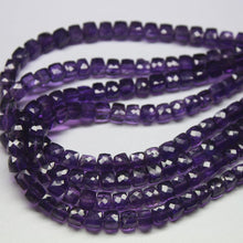 Load image into Gallery viewer, Natural Purple Amethyst Faceted Box Cube Gemstone Loose Beads Strand 8" 5.5mm - Jalvi & Co.