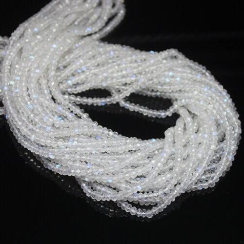 Natural Rainbow Moonstone Faceted Rondelle Loose Gemstone Beads Strand 13