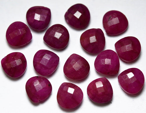 Natural Ruby, Side Drilled Faceted Heart Shape, Size 8mm 5 Match Pair - Jalvi & Co.