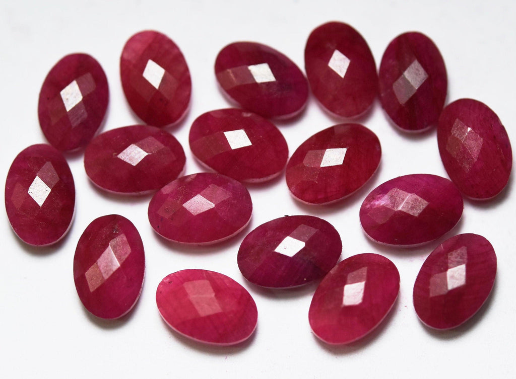 Natural Ruby, Without Drill Faceted Oval, Size 12x8mm 3 Match Pair - Jalvi & Co.