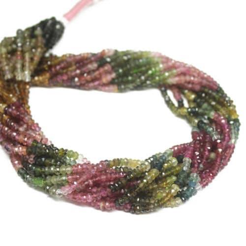 Natural Watermelon Tourmaline Faceted Rondelle Loose Gemstone Beads 13" 3mm - Jalvi & Co.
