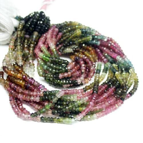 Natural Watermelon Tourmaline Faceted Rondelle Loose Gemstone Beads 13" 3mm - Jalvi & Co.