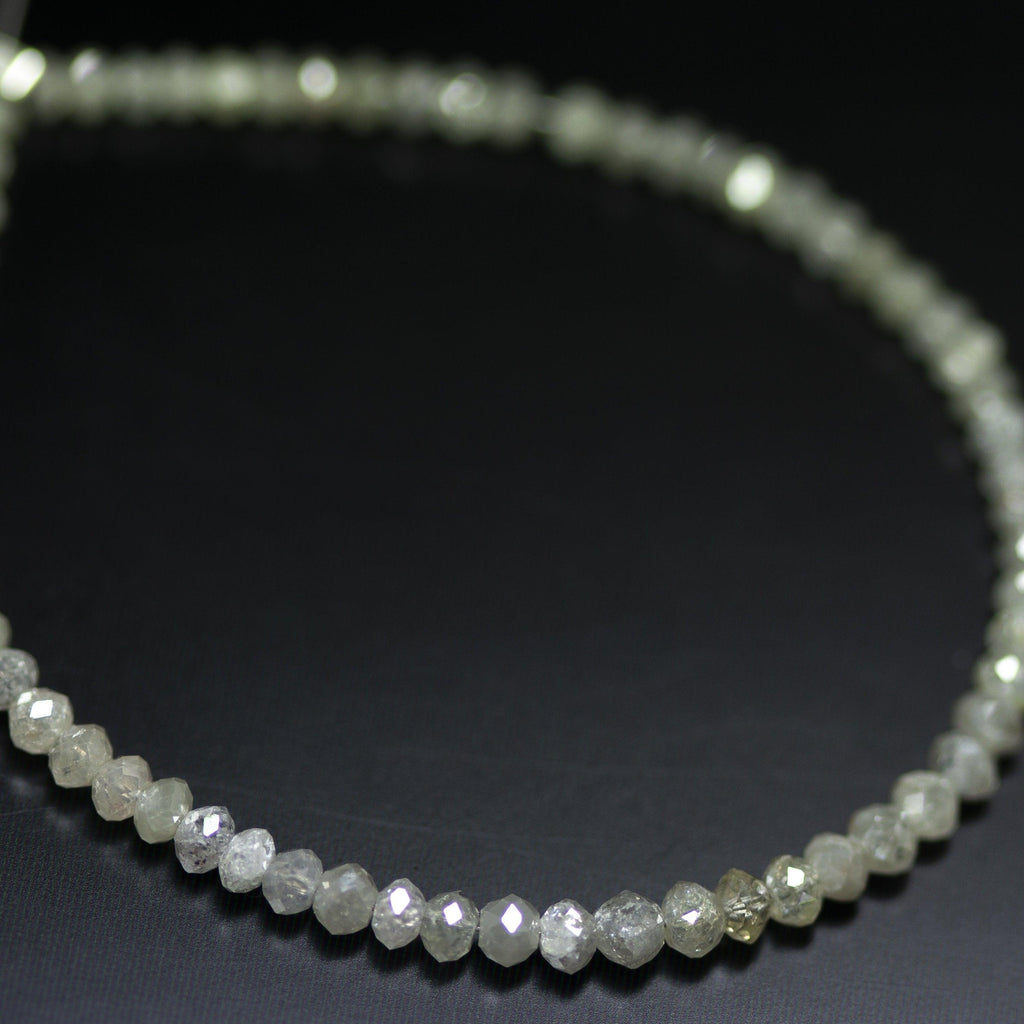 Natural White Diamond Micro Faceted Loose Rondelle Gemstone Beads 2.3mm 2.6mm 5" - Jalvi & Co.