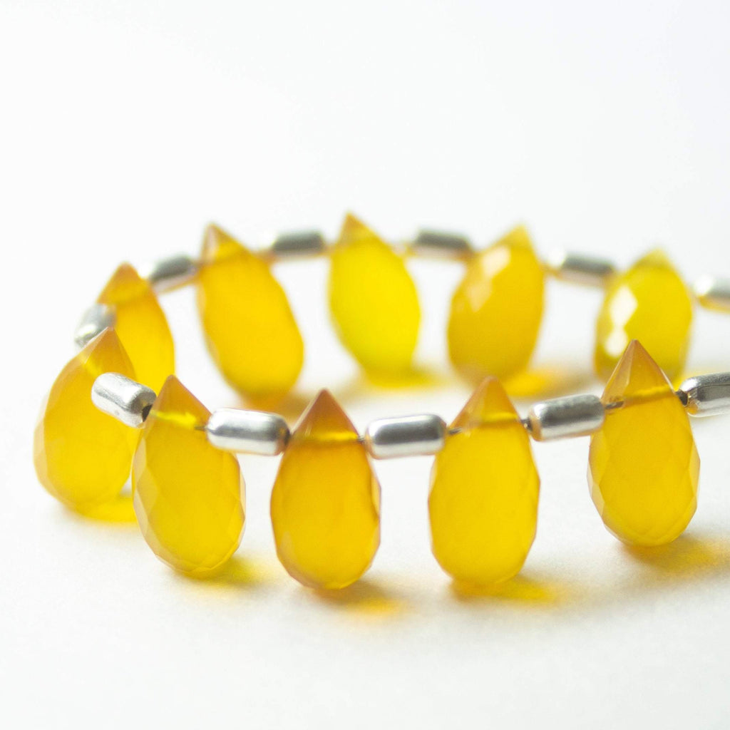 Natural Yellow Chalcedony Faceted Teardrop Beads 10mm 10pc - Jalvi & Co.