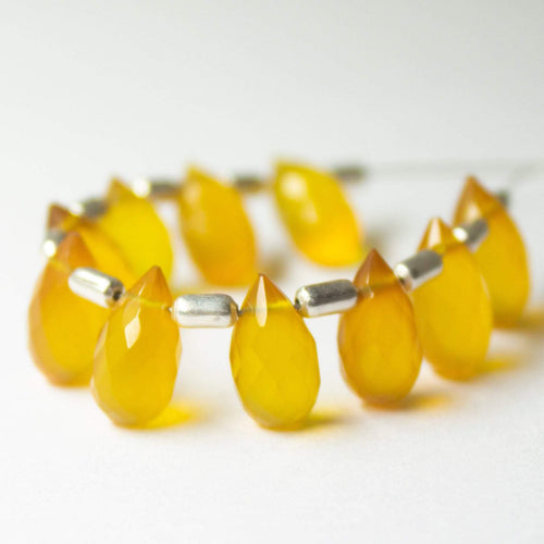 Natural Yellow Chalcedony Faceted Teardrop Beads 10mm 10pc - Jalvi & Co.