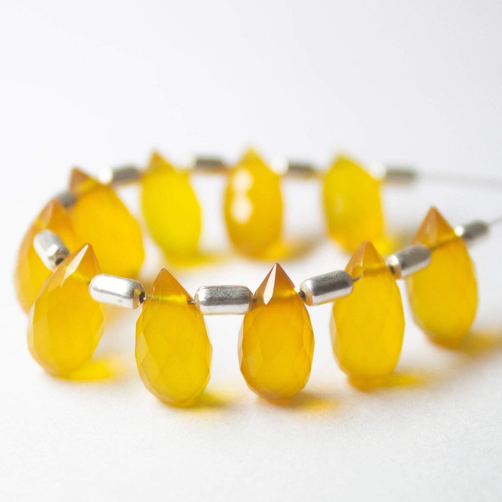 Natural Yellow Chalcedony Faceted Teardrop Beads 10mm 10pc - Jalvi & Co.