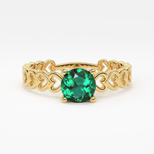 Load image into Gallery viewer, Natural Zambian Emerald, 18k Yellow Solid Gold Heart Love Engagement Band Ring, Emerald Ring, Gemstone Jewelry, Gold Ring - Jalvi &amp; Co.