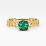 Natural Zambian Emerald, 18k Yellow Solid Gold Heart Love Engagement Band Ring, Emerald Ring, Gemstone Jewelry, Gold Ring