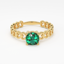 Load image into Gallery viewer, Natural Zambian Emerald, 18k Yellow Solid Gold Heart Love Engagement Band Ring, Emerald Ring, Gemstone Jewelry, Gold Ring - Jalvi &amp; Co.