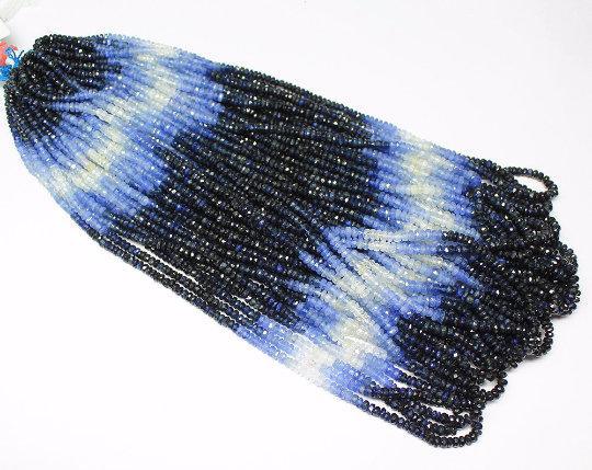 Naturla Shaded Blue Sapphire Faceted Rondelle Loose Gemstone Beads 3mm 16" - Jalvi & Co.