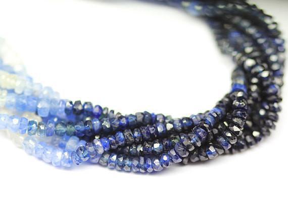 Naturla Shaded Blue Sapphire Faceted Rondelle Loose Gemstone Beads 3mm 16" - Jalvi & Co.