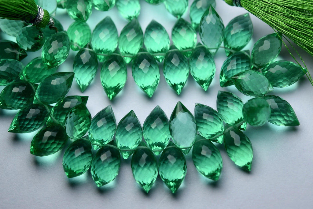 New Arrival, 10 Pcs,Superb-Finest Quality,Emerald Green Quartz Faceted Dew Drops Shape Briolettes, 11-12mm Size, - Jalvi & Co.