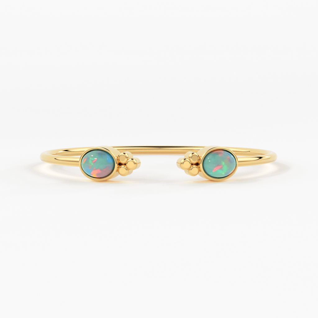 Opal Cuff Bracelet, Open Bangle Bracelet, Real Solid Gold Cuff Bracelet, Vintage Stacking Bangle, 14k Gold Bangle Bracelet - Jalvi & Co.