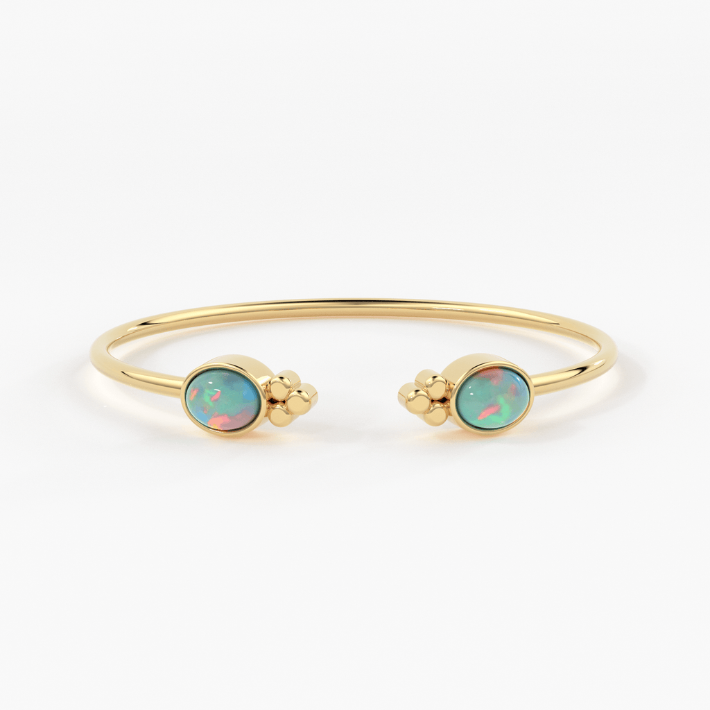 Opal Cuff Bracelet, Open Bangle Bracelet, Real Solid Gold Cuff Bracelet, Vintage Stacking Bangle, 14k Gold Bangle Bracelet - Jalvi & Co.