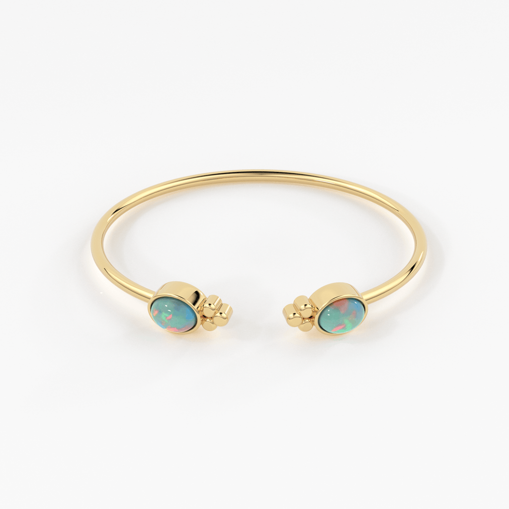Opal Cuff Bracelet, Open Bangle Bracelet, Real Solid Gold Cuff Bracelet, Vintage Stacking Bangle, 14k Gold Bangle Bracelet - Jalvi & Co.