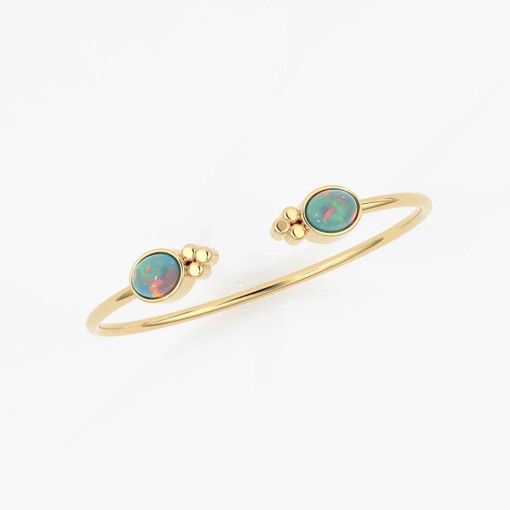 Opal Cuff Bracelet, Open Bangle Bracelet, Real Solid Gold Cuff Bracelet, Vintage Stacking Bangle, 14k Gold Bangle Bracelet - Jalvi & Co.