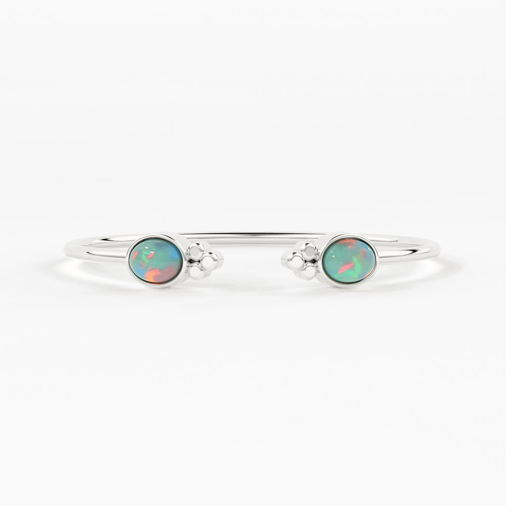 Opal Cuff Bracelet, Open Bangle Bracelet, Real Solid Gold Cuff Bracelet, Vintage Stacking Bangle, 14k Gold Bangle Bracelet - Jalvi & Co.