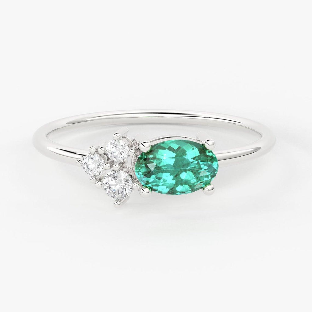 Oval Emerald Halo Ring in 14k Gold / Emerald Halo Engagement Ring / May Birthstone Ring / Natural Emerald Ballerina Ring - Jalvi & Co.