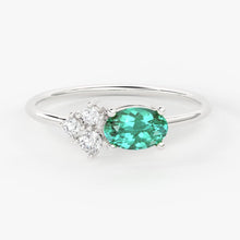Load image into Gallery viewer, Oval Emerald Halo Ring in 14k Gold / Emerald Halo Engagement Ring / May Birthstone Ring / Natural Emerald Ballerina Ring - Jalvi & Co.