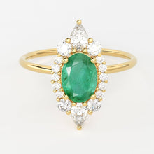 Load image into Gallery viewer, Oval Emerald Halo Ring in 14k Gold / Emerald Halo Engagement Ring / May Birthstone Ring / Natural Emerald Ballerina Ring - Jalvi &amp; Co.