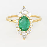Oval Emerald Halo Ring in 14k Gold / Emerald Halo Engagement Ring / May Birthstone Ring / Natural Emerald Ballerina Ring