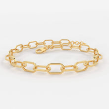 Load image into Gallery viewer, Paper Clip Bracelet / 14k Gold Paper Clip Link Bracelet 8 MM / Gold Link Chain Bracelet / Rectangle Link Staple Bracelet / Layering Bracelet - Jalvi & Co.