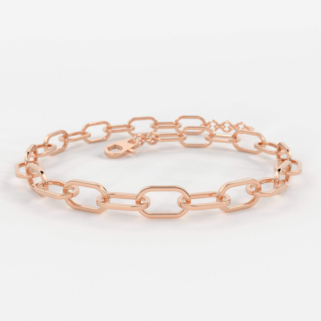 Paper Clip Bracelet / 14k Gold Paper Clip Link Bracelet 8 MM / Gold Link Chain Bracelet / Rectangle Link Staple Bracelet / Layering Bracelet - Jalvi & Co.