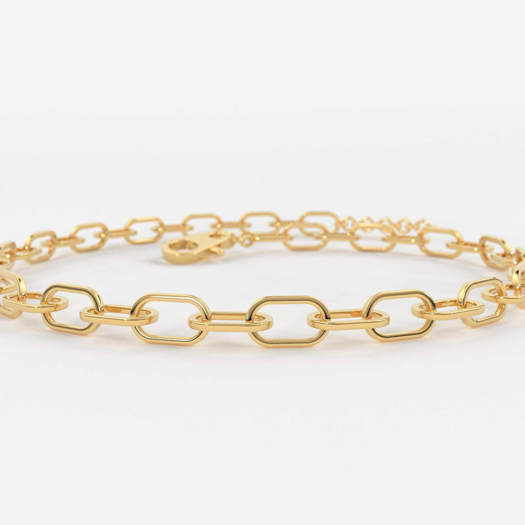 Paper Clip Bracelet / 14k Gold Paper Clip Link Bracelet 8 MM / Gold Link Chain Bracelet / Rectangle Link Staple Bracelet / Layering Bracelet - Jalvi & Co.