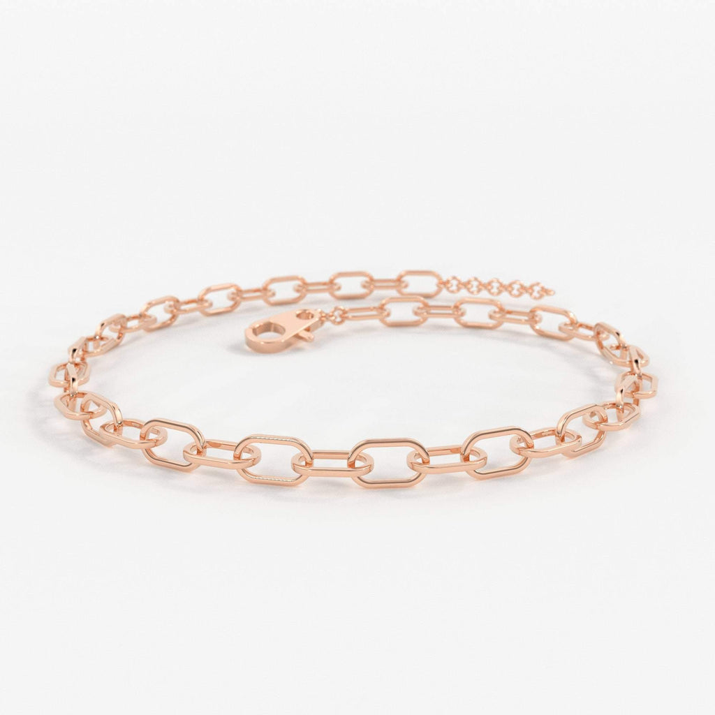 Paper Clip Bracelet / 14k Gold Paper Clip Link Bracelet 8 MM / Gold Link Chain Bracelet / Rectangle Link Staple Bracelet / Layering Bracelet - Jalvi & Co.