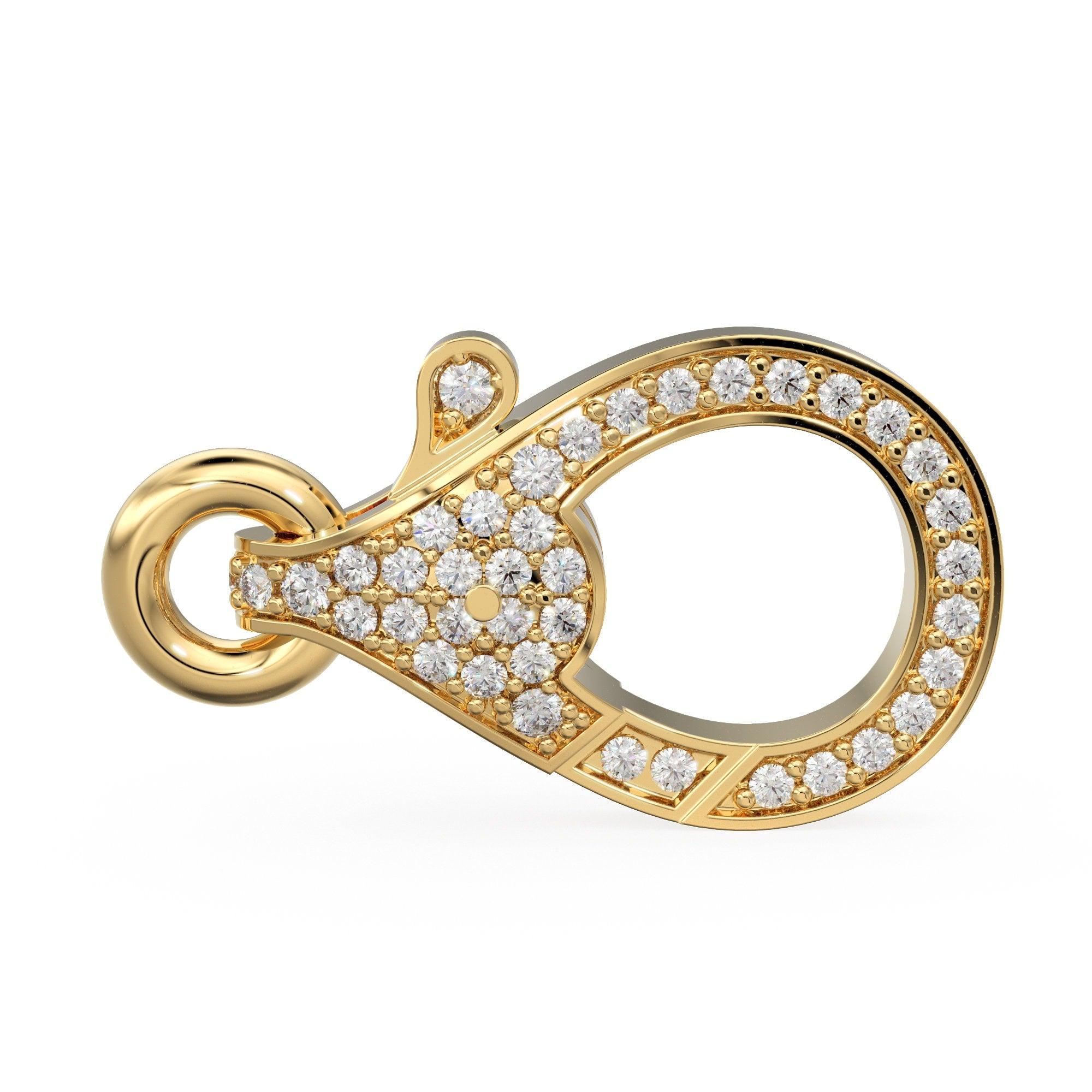 Pave Natural Genuine Diamond Solid Gold Lobster Clasp Handmade