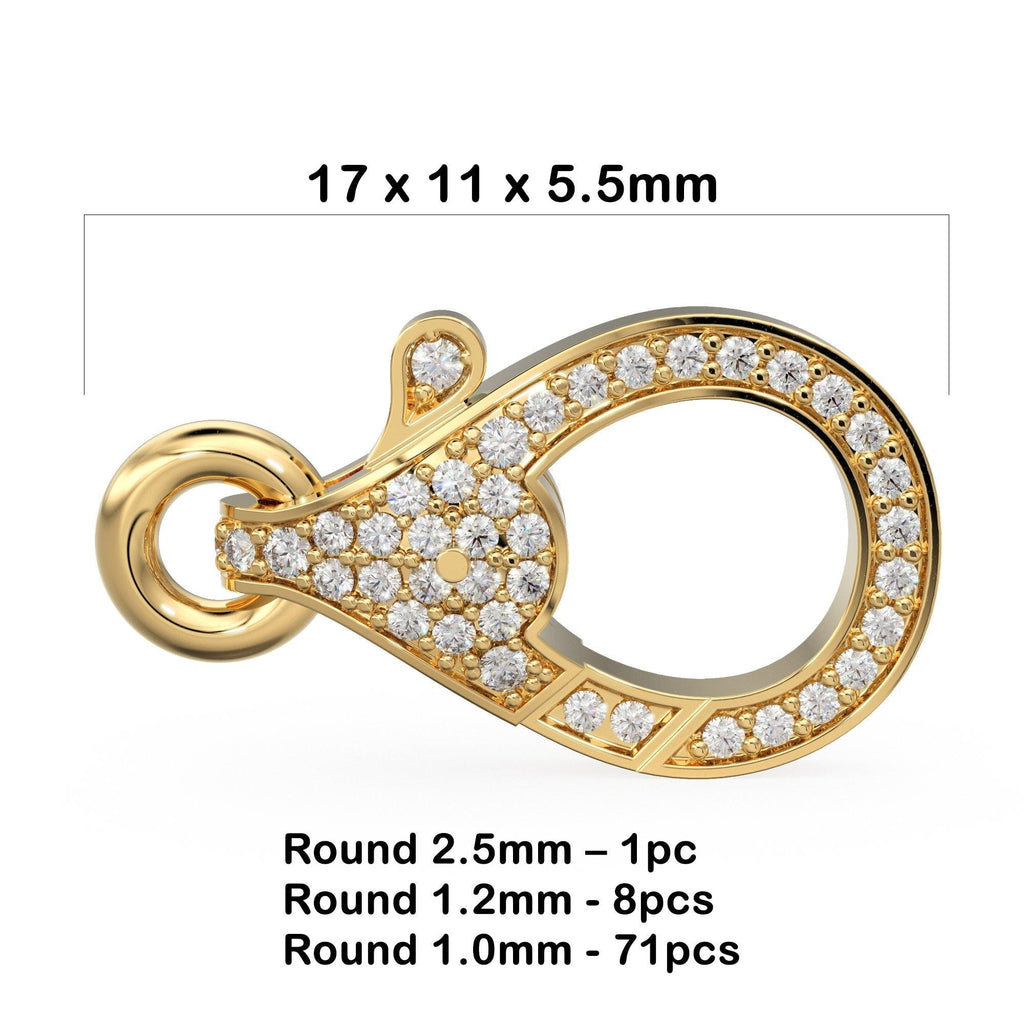 Pave Natural Genuine Diamond Solid Gold Lobster Clasp Handmade Claw Clasp with Ring 17mm x 7mm Jewelry Making Necklace Bracelet Findings - Jalvi & Co.