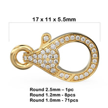 Load image into Gallery viewer, Pave Natural Genuine Diamond Solid Gold Lobster Clasp Handmade Claw Clasp with Ring 17mm x 7mm Jewelry Making Necklace Bracelet Findings - Jalvi &amp; Co.