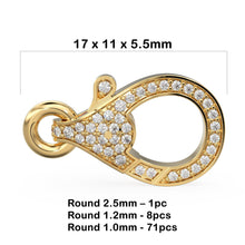 Load image into Gallery viewer, Pave Natural Genuine Diamond Solid Gold Lobster Clasp Handmade Claw Clasp with Ring 17mm x 7mm Jewelry Making Necklace Bracelet Findings - Jalvi & Co.